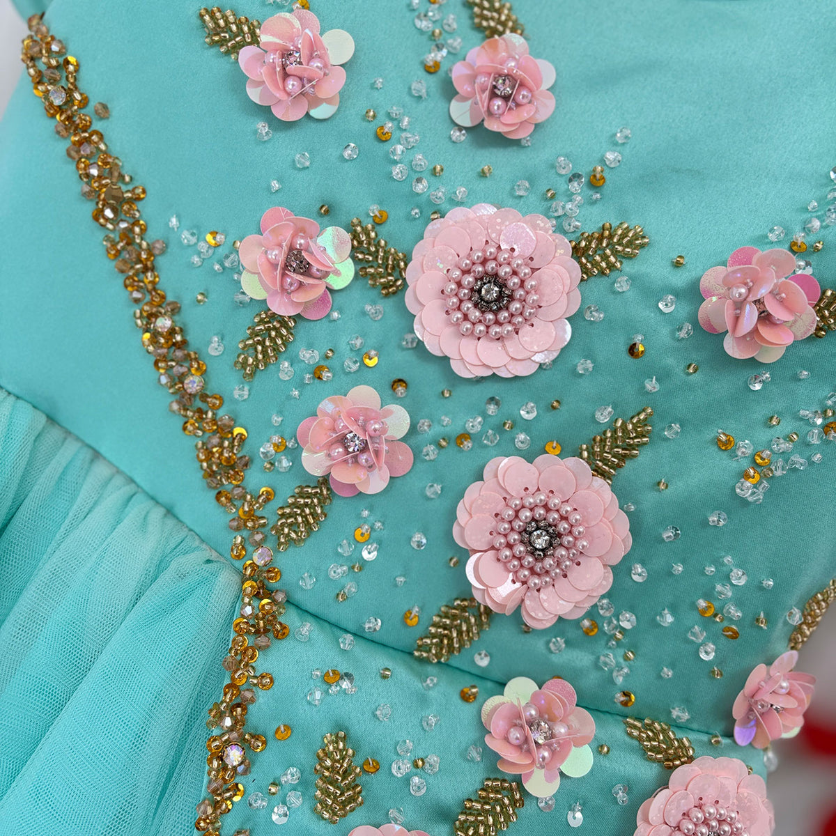 Jill Wish Luxury Turquoise Girl Dress Beadeds Arabic Princess Kids J143