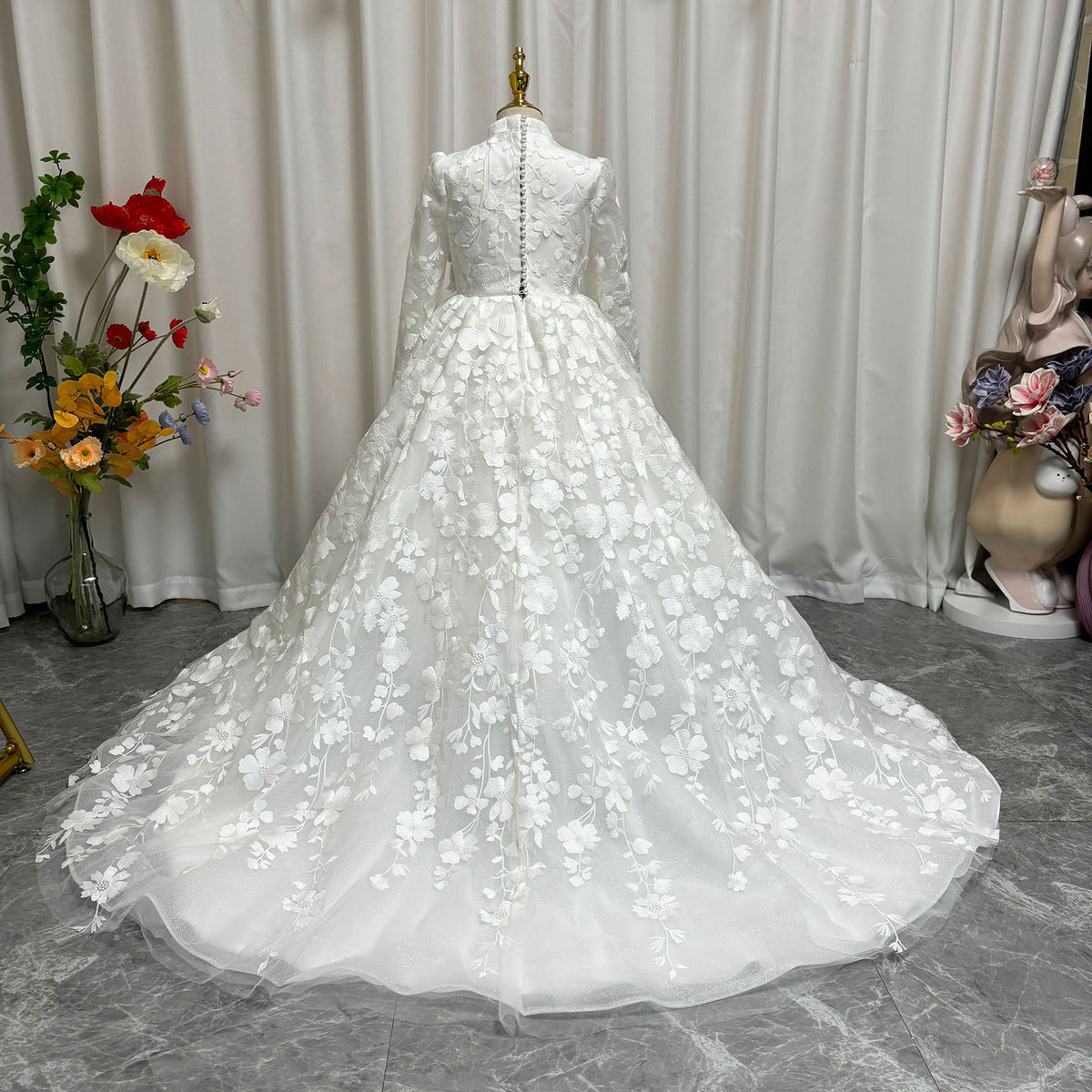Jill Wish Luxury White Girl Dress 3D Flowers Princess Dubai Kids J293