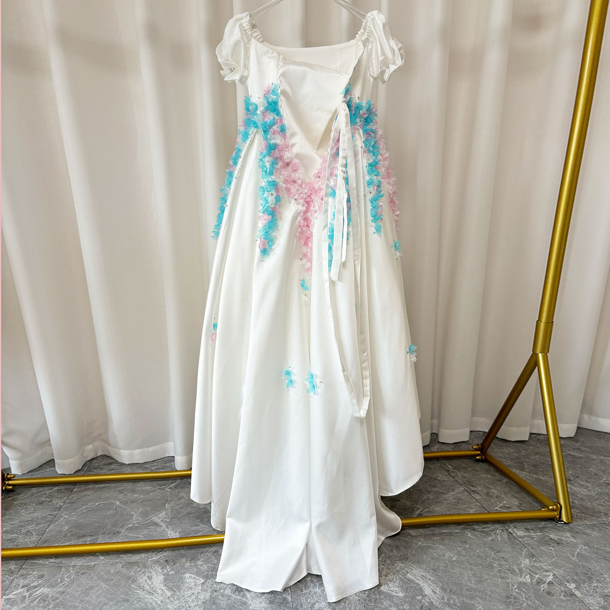 Jill Wish Luxury White Girl Dress 3D Flowers Princess Dubai Kids J295