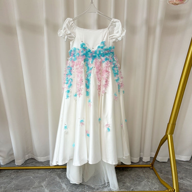 Jill Wish Luxury White Girl Dress 3D Flowers Princess Dubai Kids J295