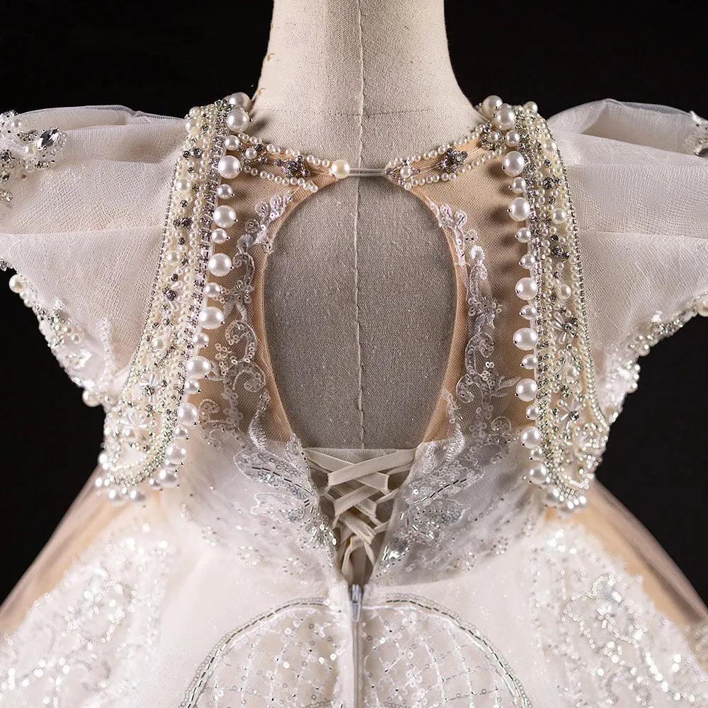 Jill Wish Luxury White Girl Dress Beaded Pearls Dubai Kids Princess J112