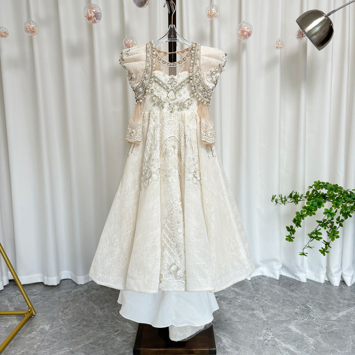 Jill Wish Luxury White Girl Dress Beaded Pearls Dubai Kids Princess J112
