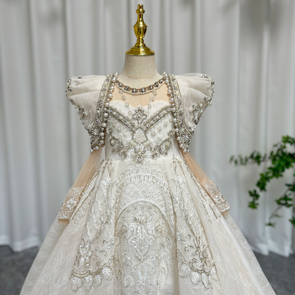Jill Wish Luxury White Girl Dress Beaded Pearls Dubai Kids Princess J112