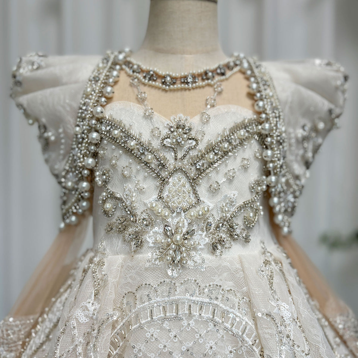 Jill Wish Luxury White Girl Dress Beaded Pearls Dubai Kids Princess J112