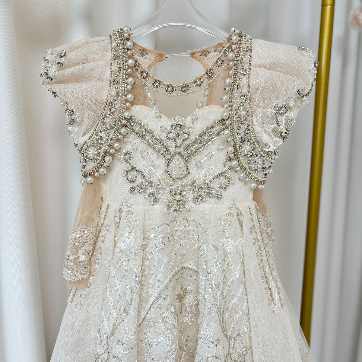 Jill Wish Luxury White Girl Dress Beaded Pearls Dubai Kids Princess J112