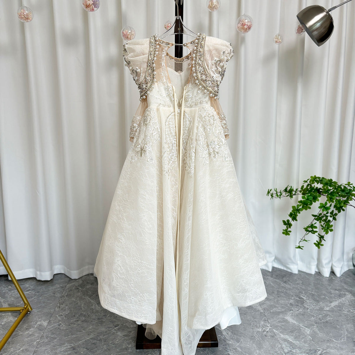 Jill Wish Luxury White Girl Dress Beaded Pearls Dubai Kids Princess J112