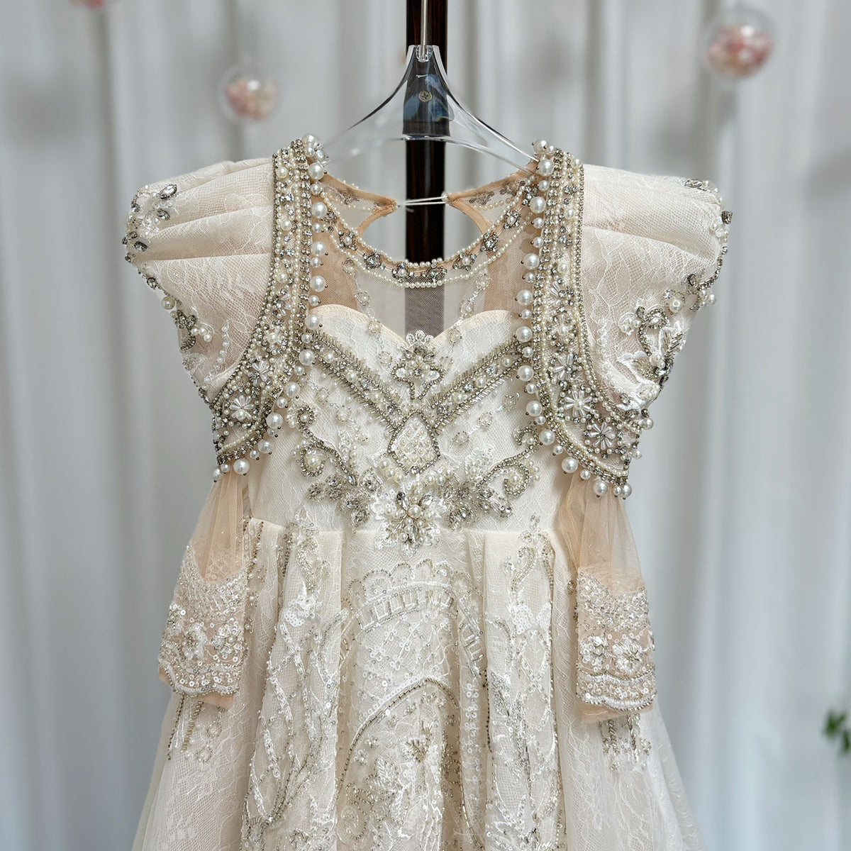 Jill Wish Luxury White Girl Dress Beaded Pearls Dubai Kids Princess J112