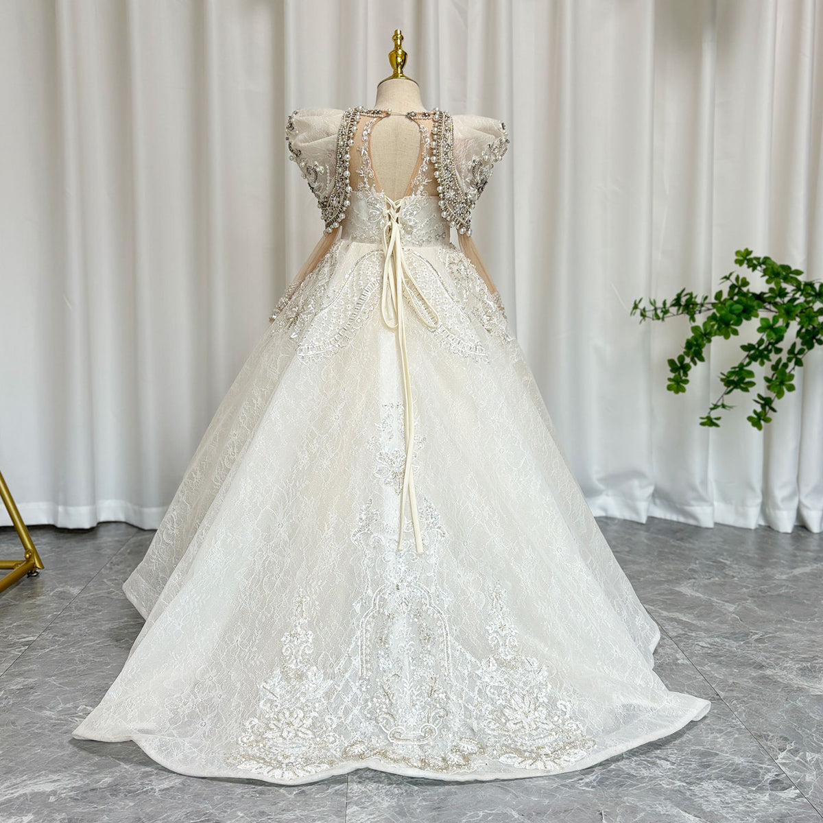 Jill Wish Luxury White Girl Dress Beaded Pearls Dubai Kids Princess J112