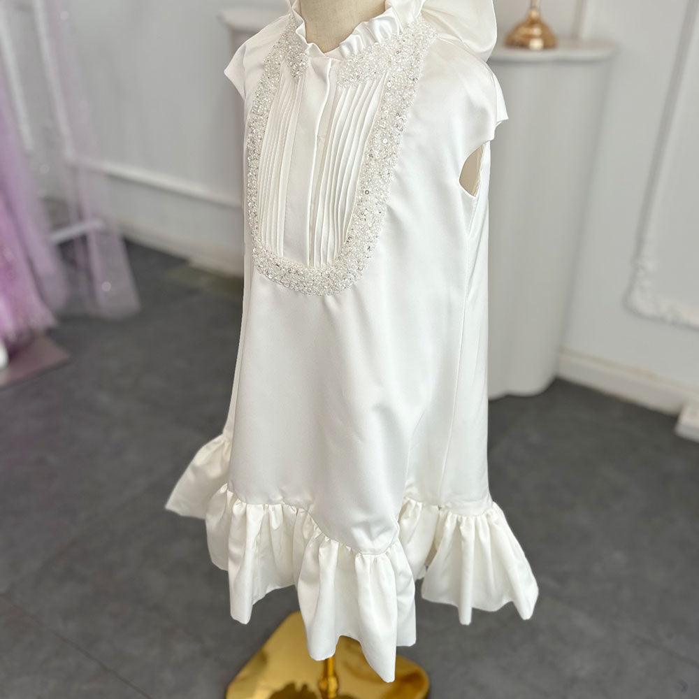 Jill Wish Luxury White Girl Dress Beading Arabic Princess Kids J296