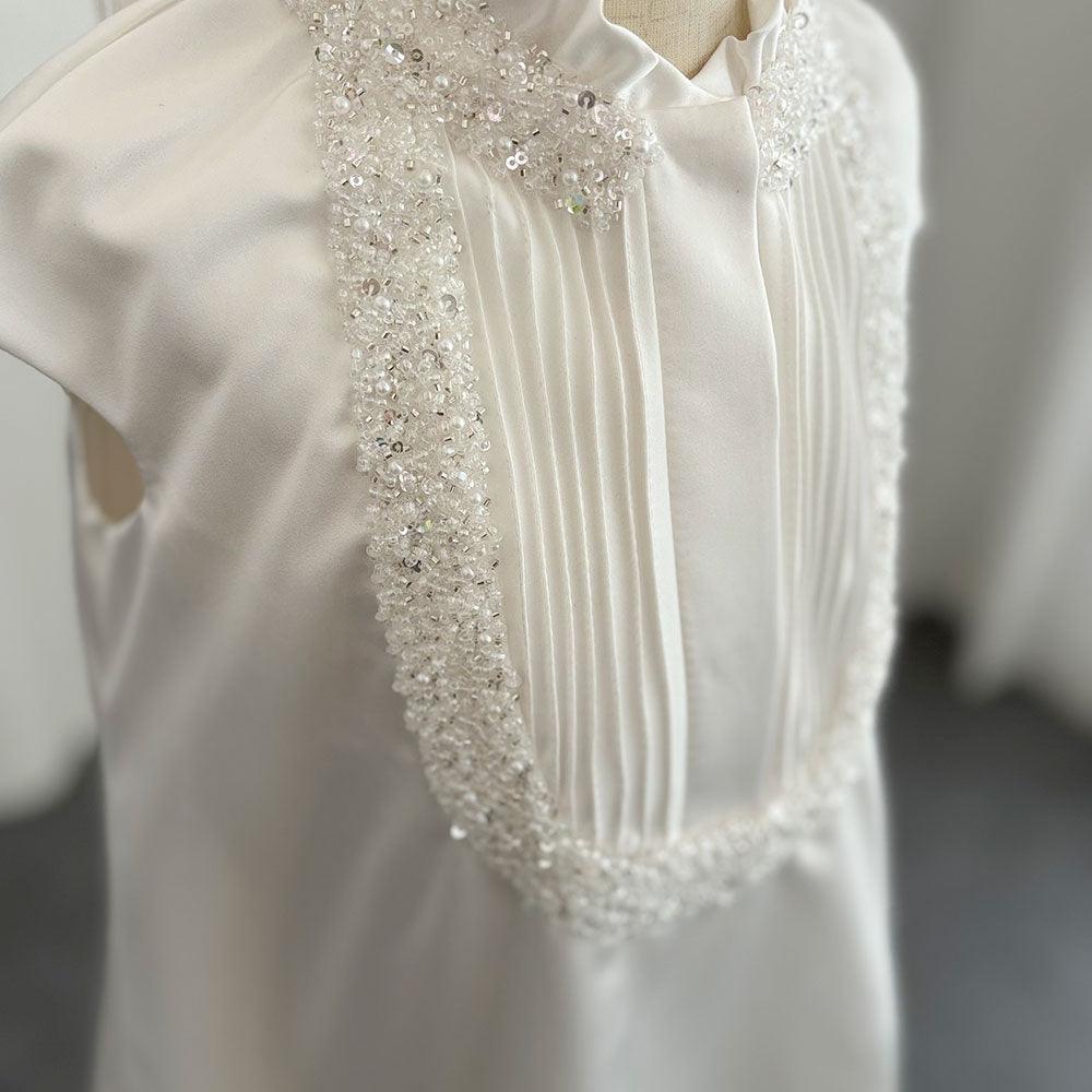 Jill Wish Luxury White Girl Dress Beading Arabic Princess Kids J296