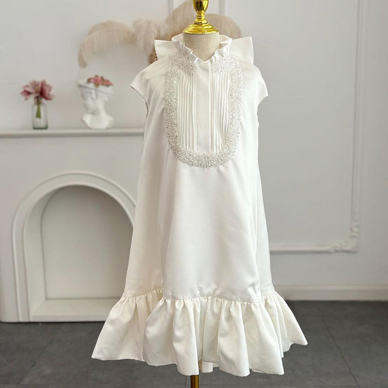 Jill Wish Luxury White Girl Dress Beading Arabic Princess Kids J296
