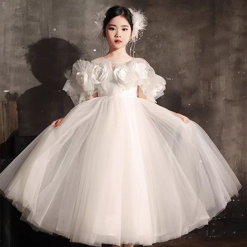 Jill Wish Luxury White Girl Dress Handmade Flowers Arabic Princess J005