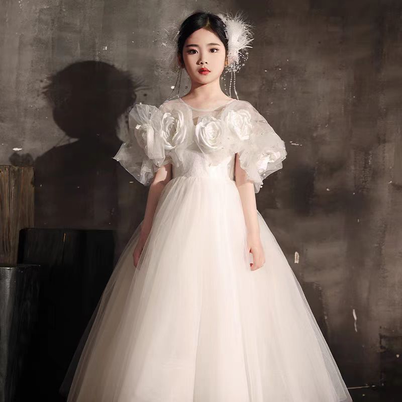 Jill Wish Luxury White Girl Dress Handmade Flowers Arabic Princess J005