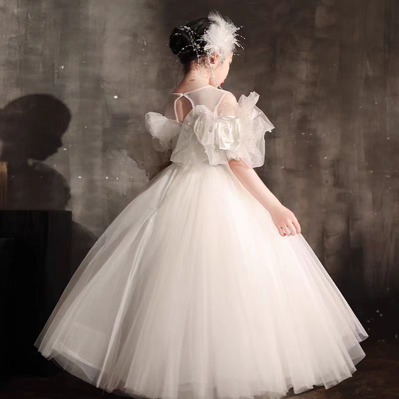 Jill Wish Luxury White Girl Dress Handmade Flowers Arabic Princess J005