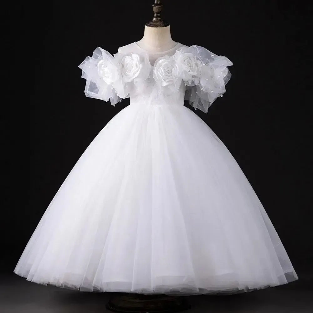Jill Wish Luxury White Girl Dress Handmade Flowers Arabic Princess J005