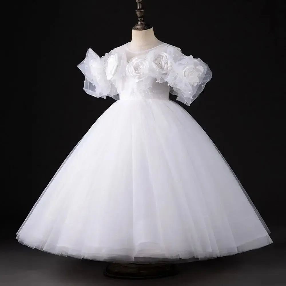 Jill Wish Luxury White Girl Dress Handmade Flowers Arabic Princess J005