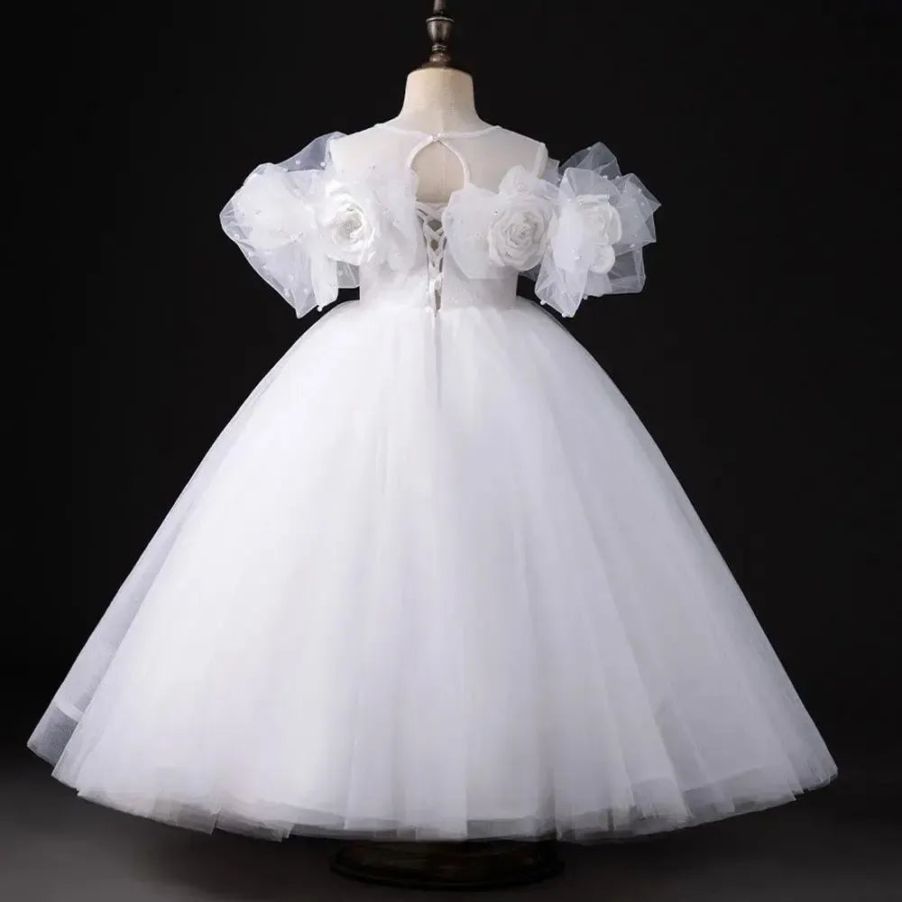 Jill Wish Luxury White Girl Dress Handmade Flowers Arabic Princess J005