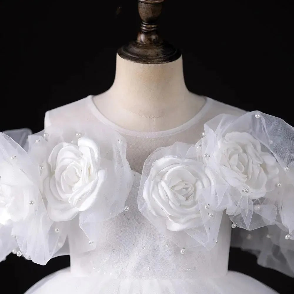 Jill Wish Luxury White Girl Dress Handmade Flowers Arabic Princess J005