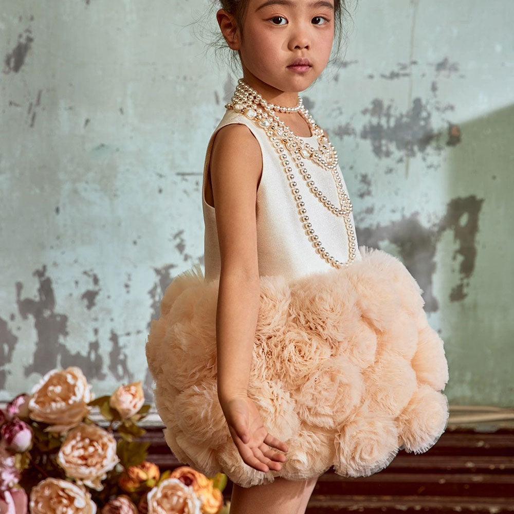 Jill Wish Mini Dubai Champagne Flower Girl Dresses Satin Handmade Flowers J105