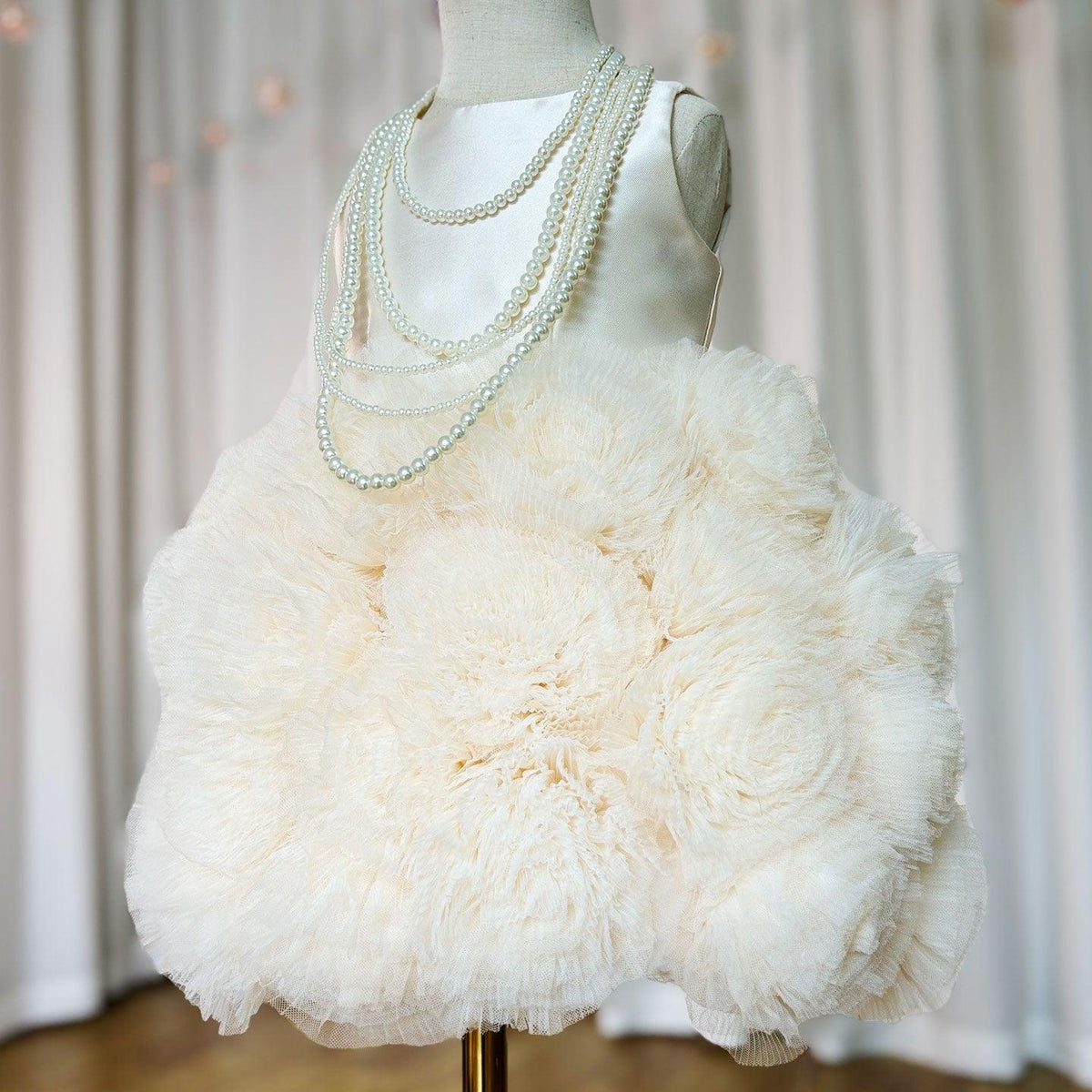 Jill Wish Mini Dubai Champagne Flower Girl Dresses Satin Handmade Flowers J105