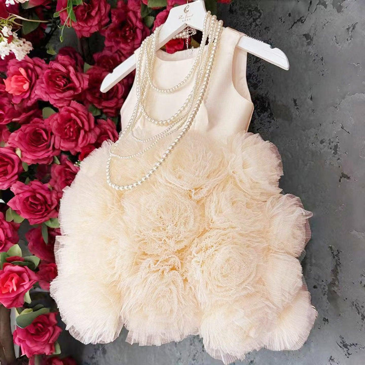 Jill Wish Mini Dubai Champagne Flower Girl Dresses Satin Handmade Flowers J105