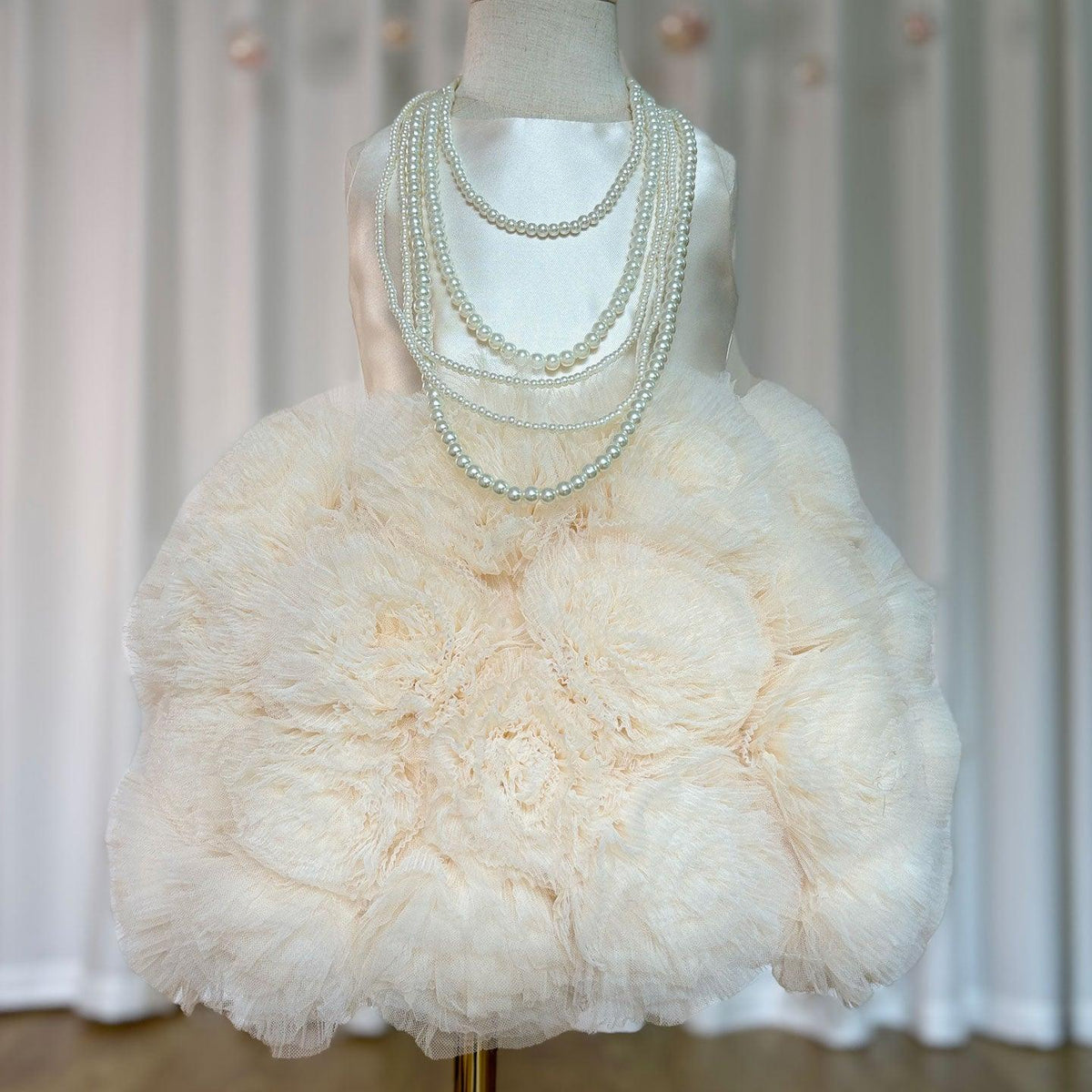Jill Wish Mini Dubai Champagne Flower Girl Dresses Satin Handmade Flowers J105