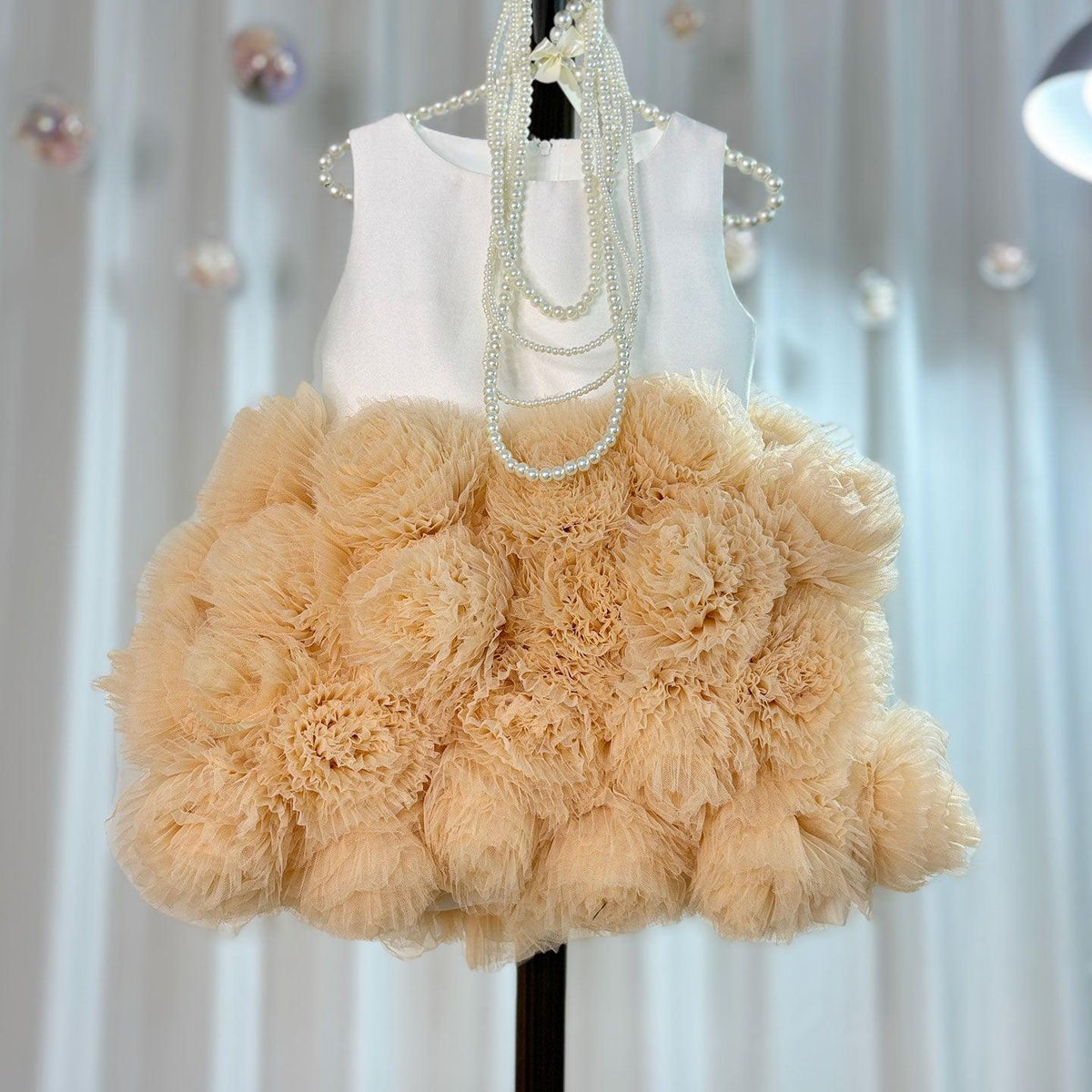 Jill Wish Mini Dubai Champagne Flower Girl Dresses Satin Handmade Flowers J105