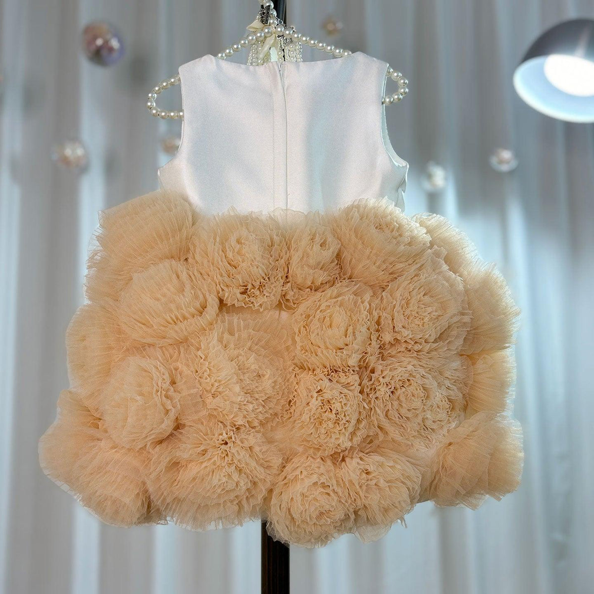 Jill Wish Mini Dubai Champagne Flower Girl Dresses Satin Handmade Flowers J105