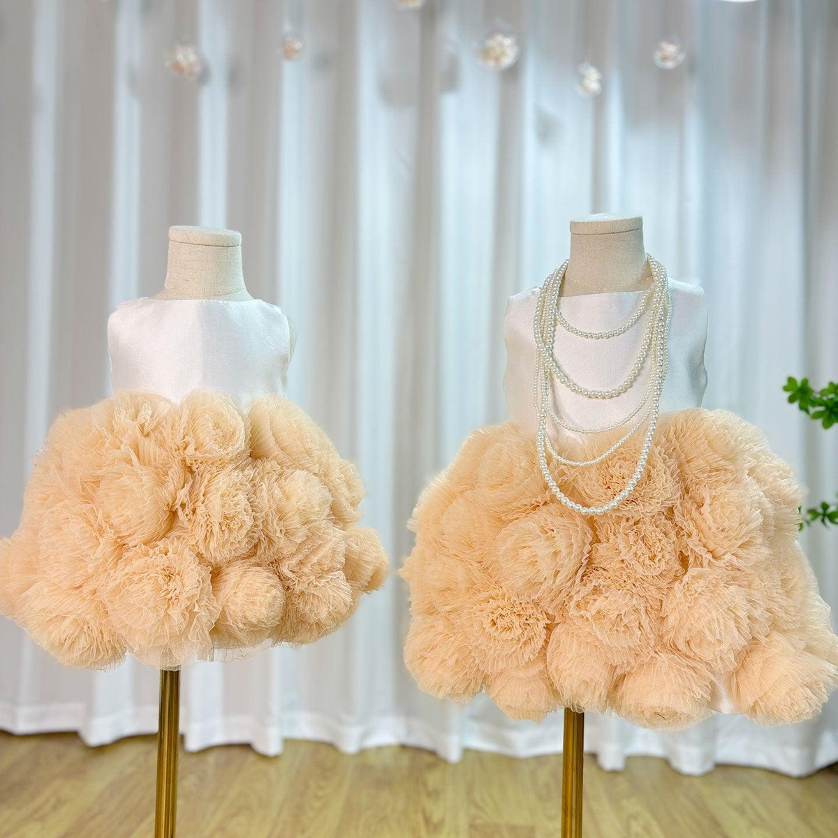 Jill Wish Mini Dubai Champagne Flower Girl Dresses Satin Handmade Flowers J105