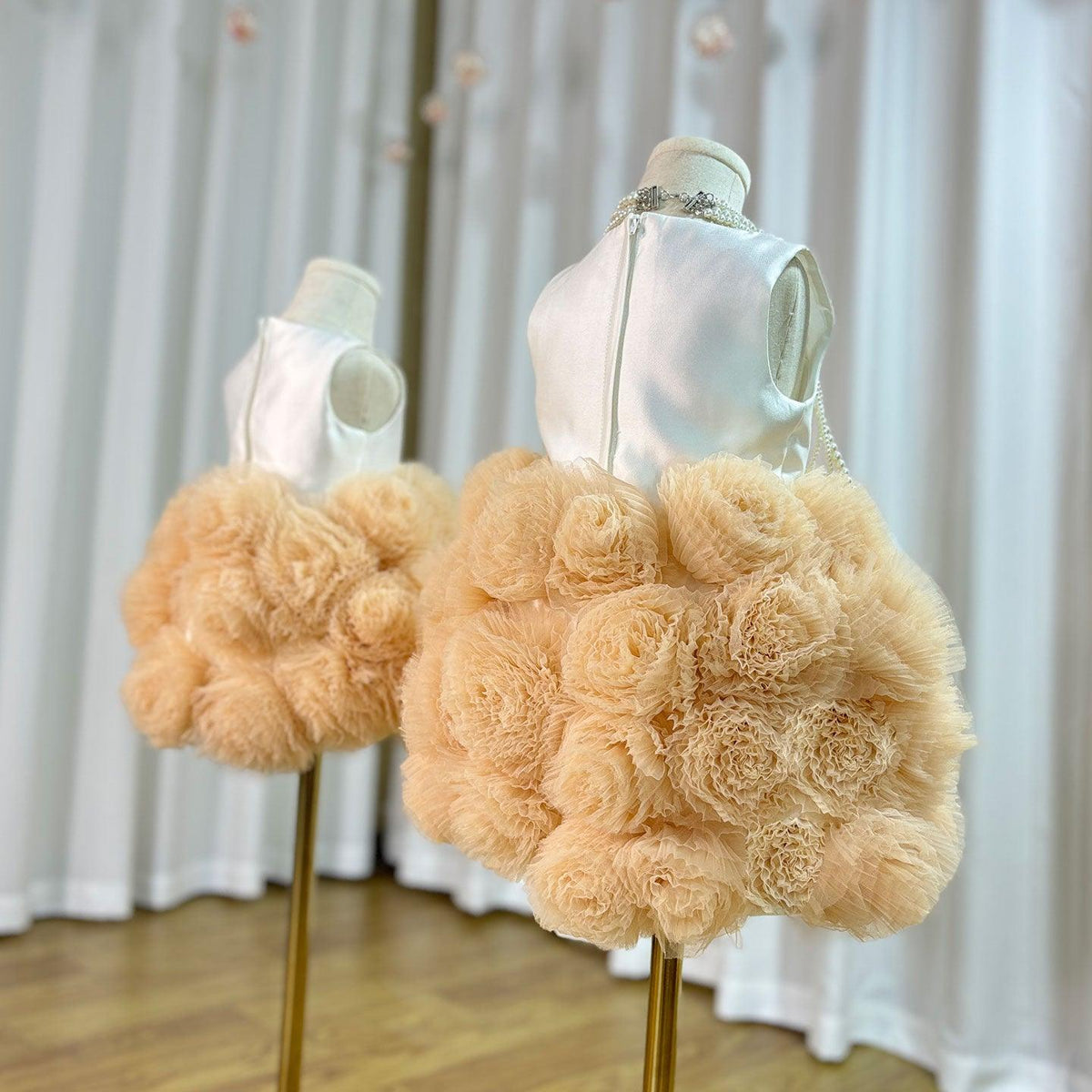 Jill Wish Mini Dubai Champagne Flower Girl Dresses Satin Handmade Flowers J105