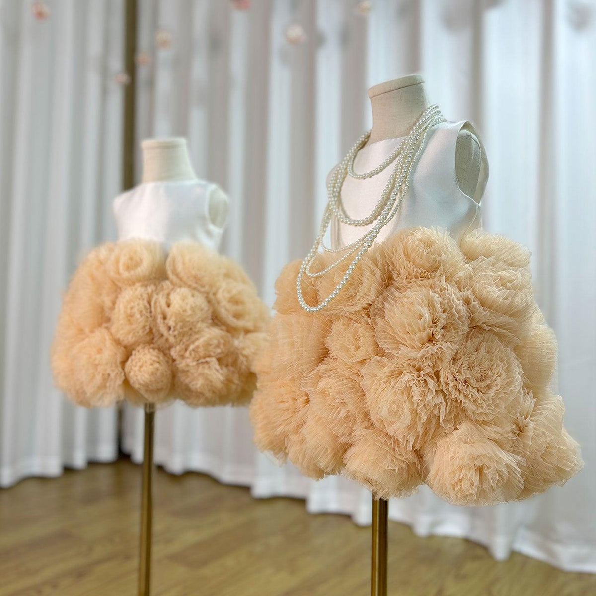 Jill Wish Mini Dubai Champagne Flower Girl Dresses Satin Handmade Flowers J105