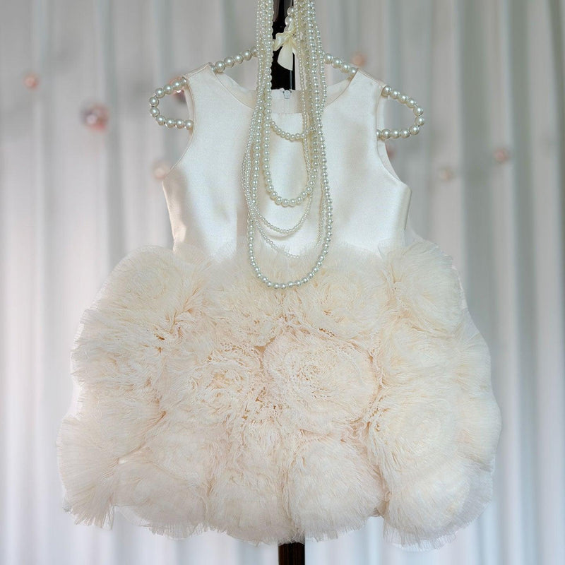Jill Wish Mini Dubai Champagne Flower Girl Dresses Satin Handmade Flowers J105