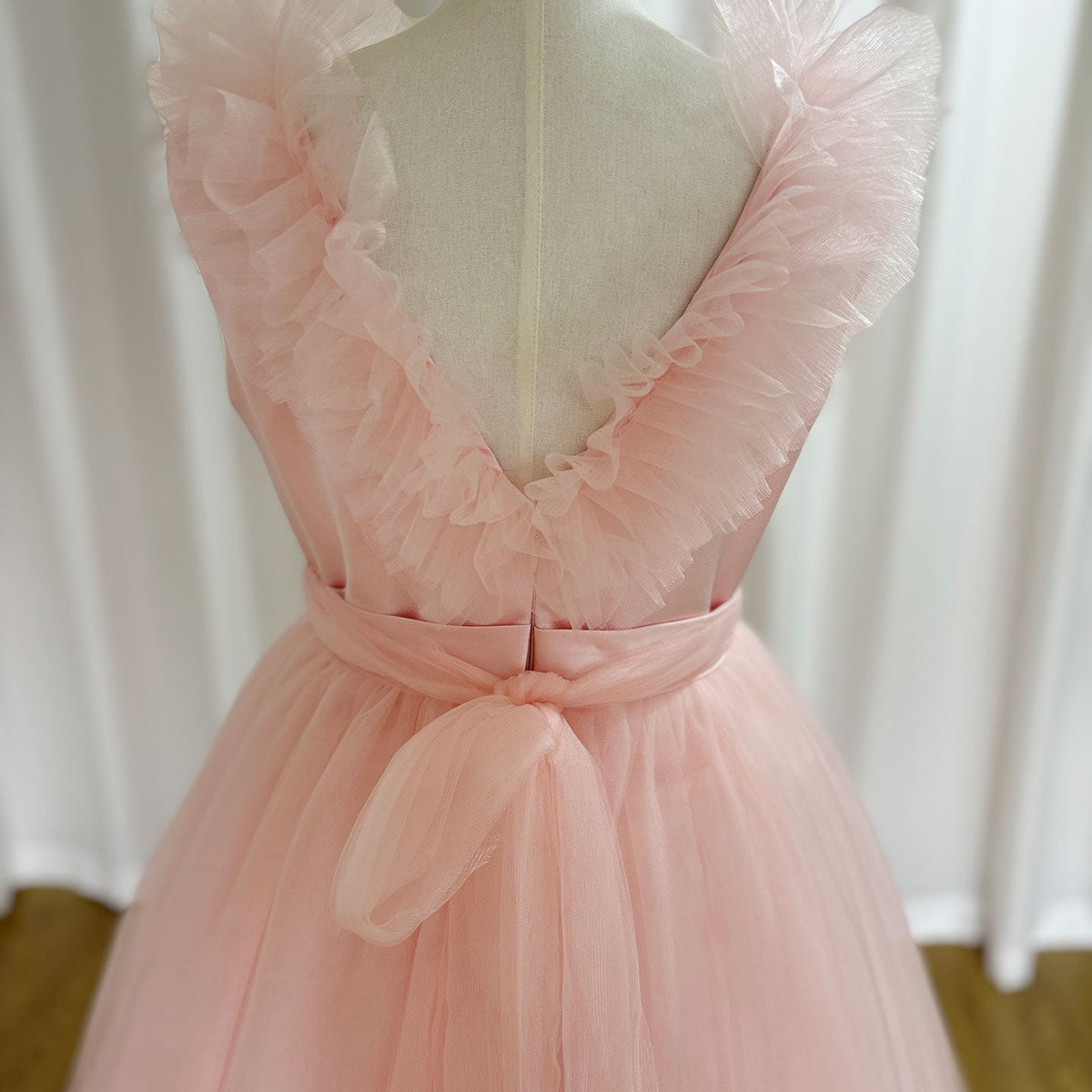 Jill Wish Pink Flower Girl Dress V-Neck Tiered Tulle for Birthday Party J116