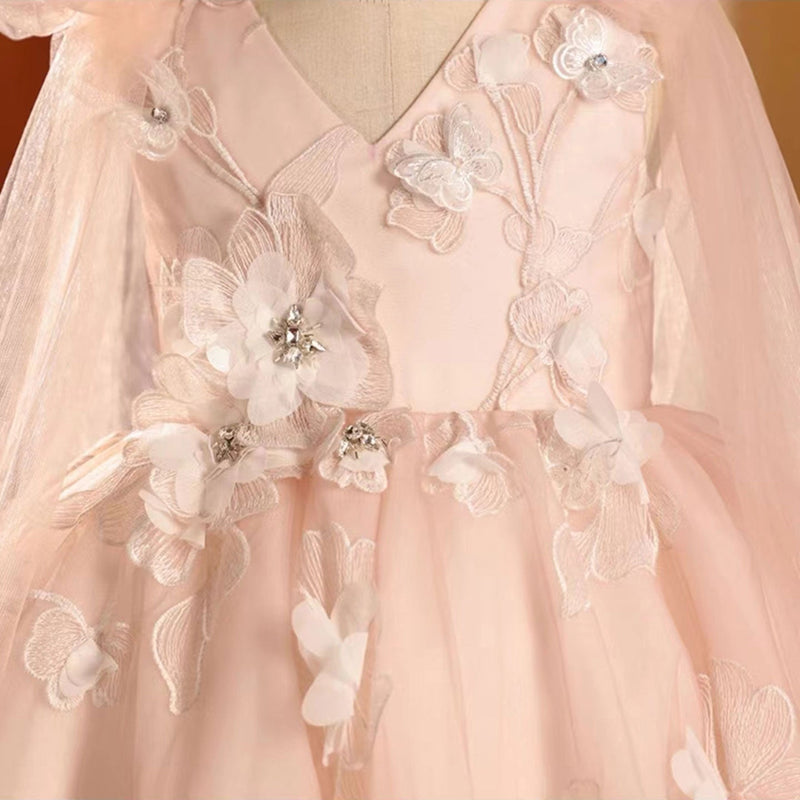 Jill Wish Pink Girl Dress Handmade Flowers A-Line for Birthday Party J003