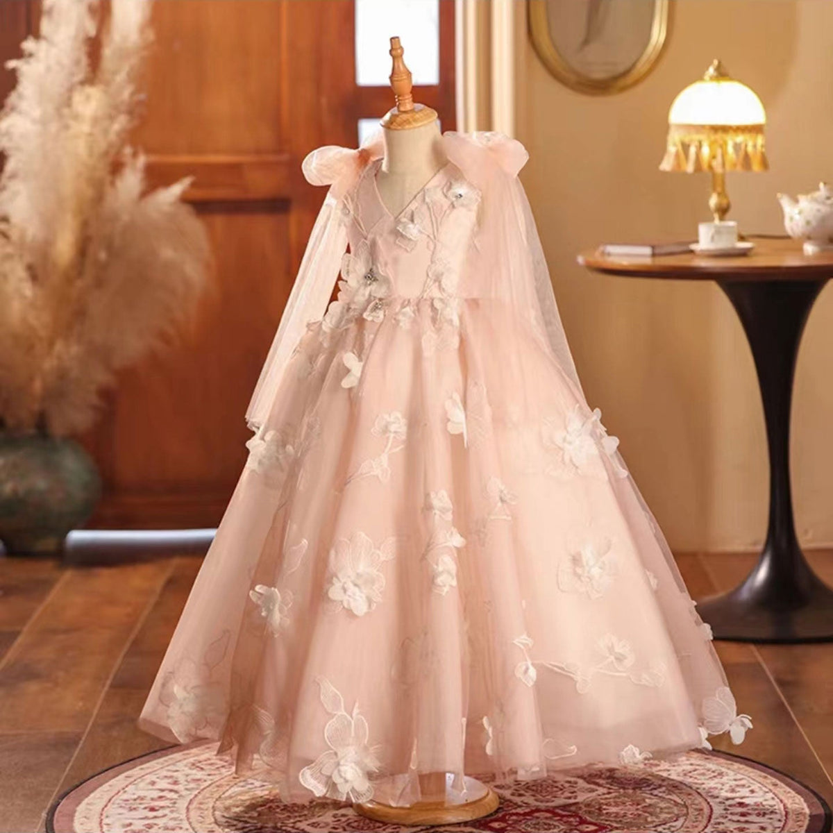 Jill Wish Pink Girl Dress Handmade Flowers A-Line for Birthday Party J003