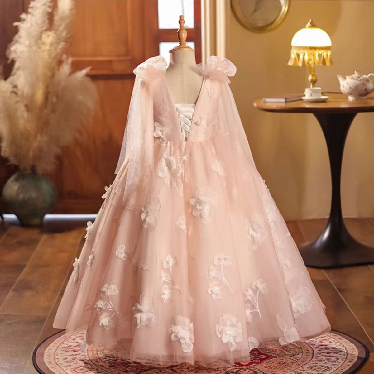 Jill Wish Pink Girl Dress Handmade Flowers A-Line for Birthday Party J003