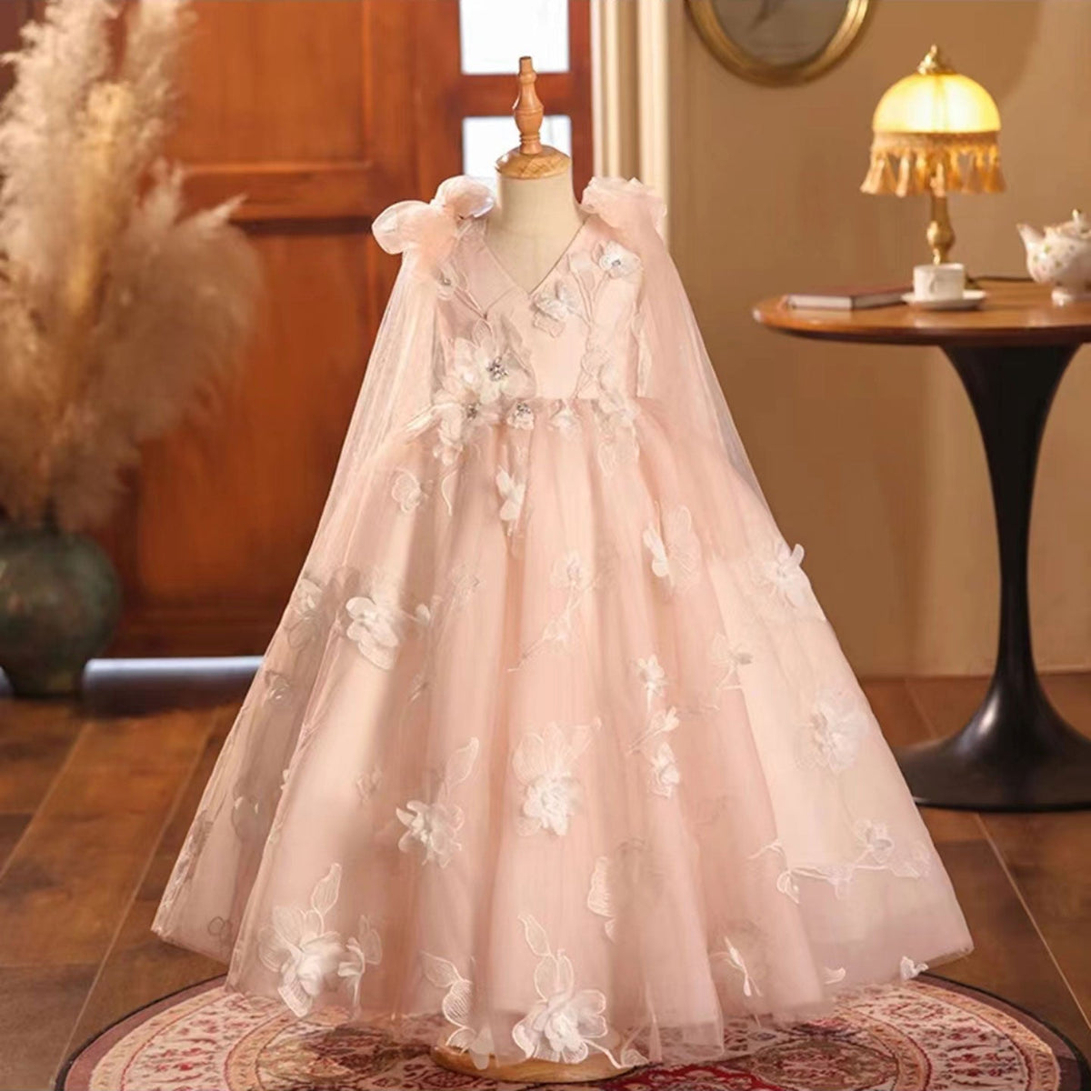 Jill Wish Pink Girl Dress Handmade Flowers A-Line for Birthday Party J003