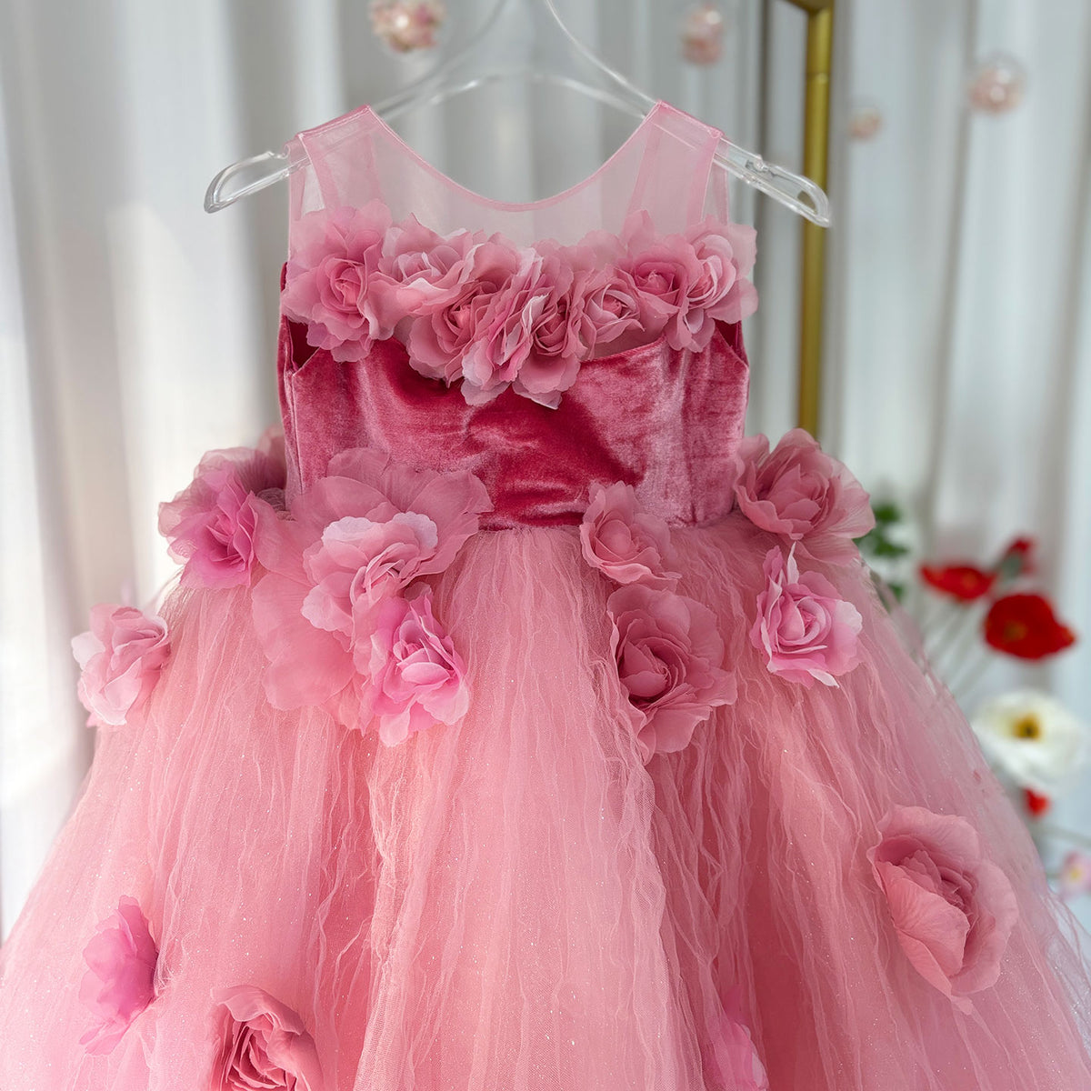 Jill Wish Pink Girl Dress Handmade Flowers for Kids Birthday Party J139