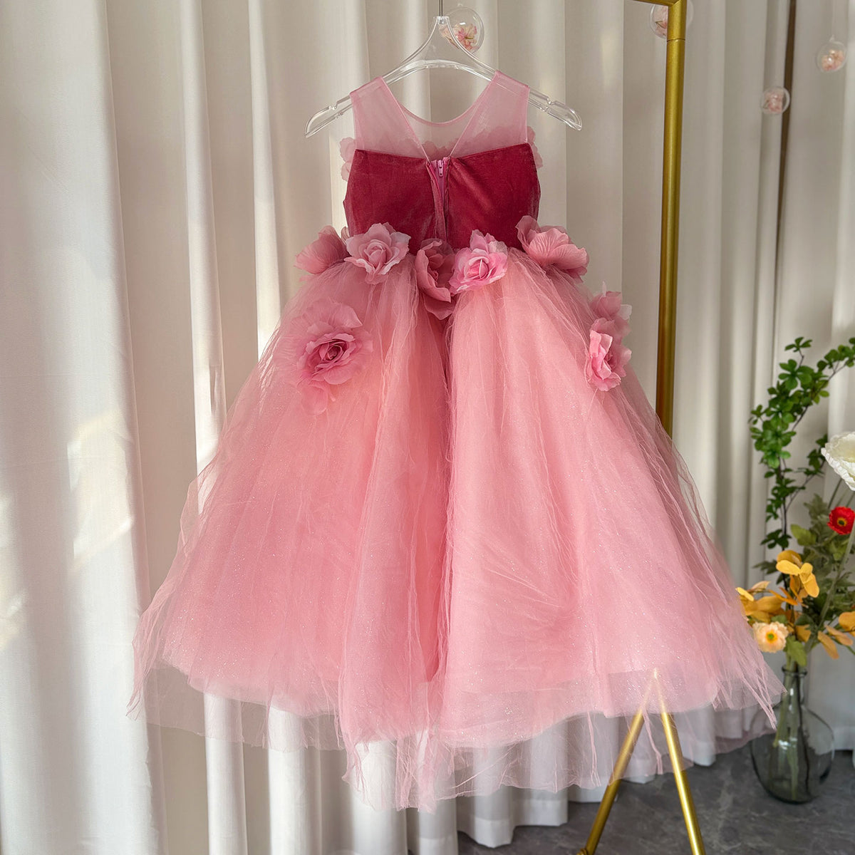 Jill Wish Pink Girl Dress Handmade Flowers for Kids Birthday Party J139