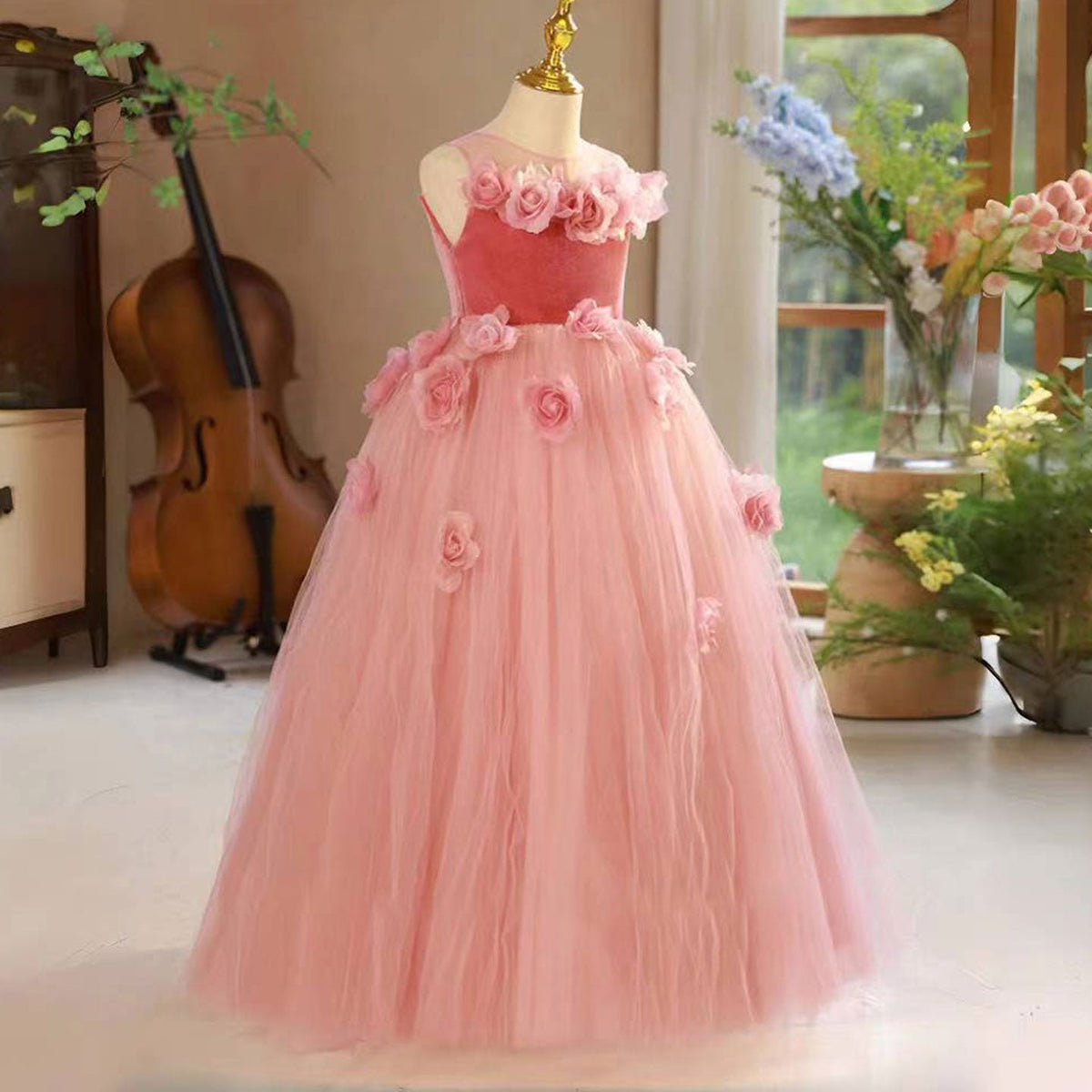 Jill Wish Pink Girl Dress Handmade Flowers for Kids Birthday Party J139