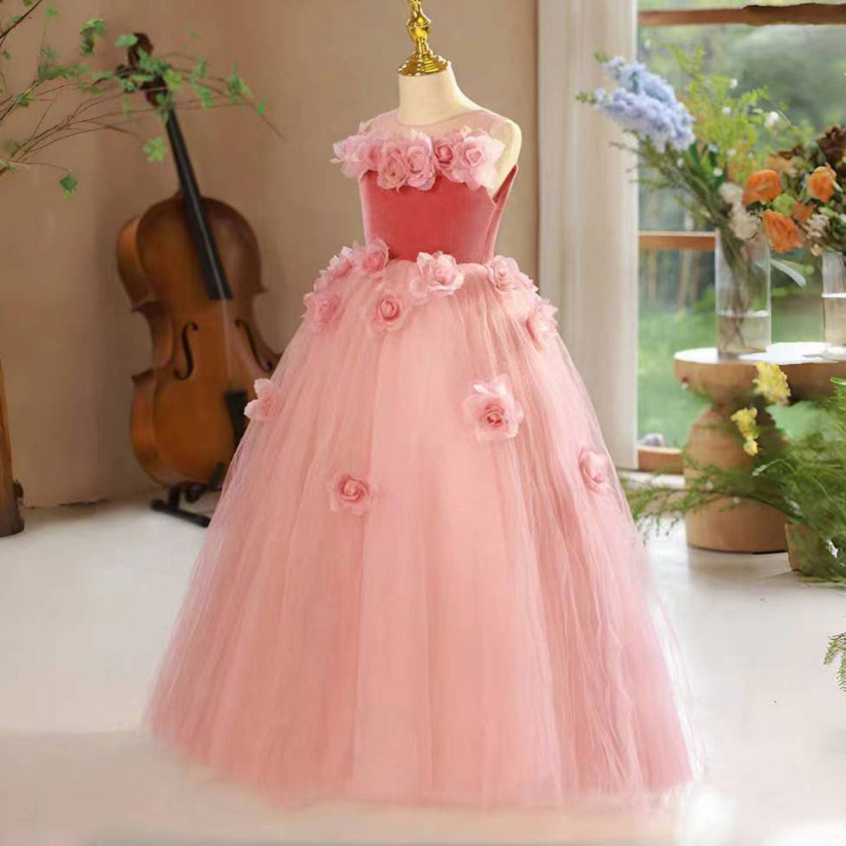 Jill Wish Pink Girl Dress Handmade Flowers for Kids Birthday Party J139