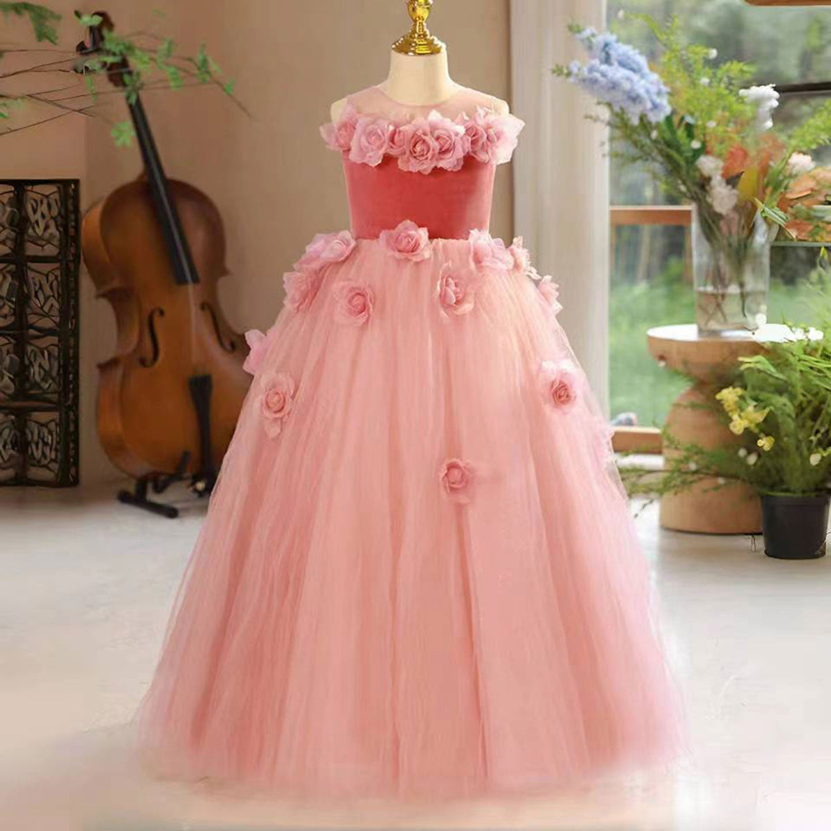 Jill Wish Pink Girl Dress Handmade Flowers for Kids Birthday Party J139
