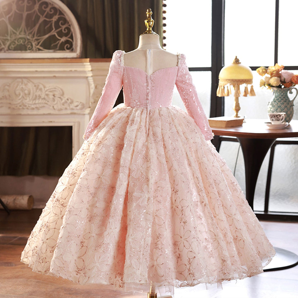 Jill Wish Pink Long Sleeve Beaded Princess Birthday Girl Dress J291