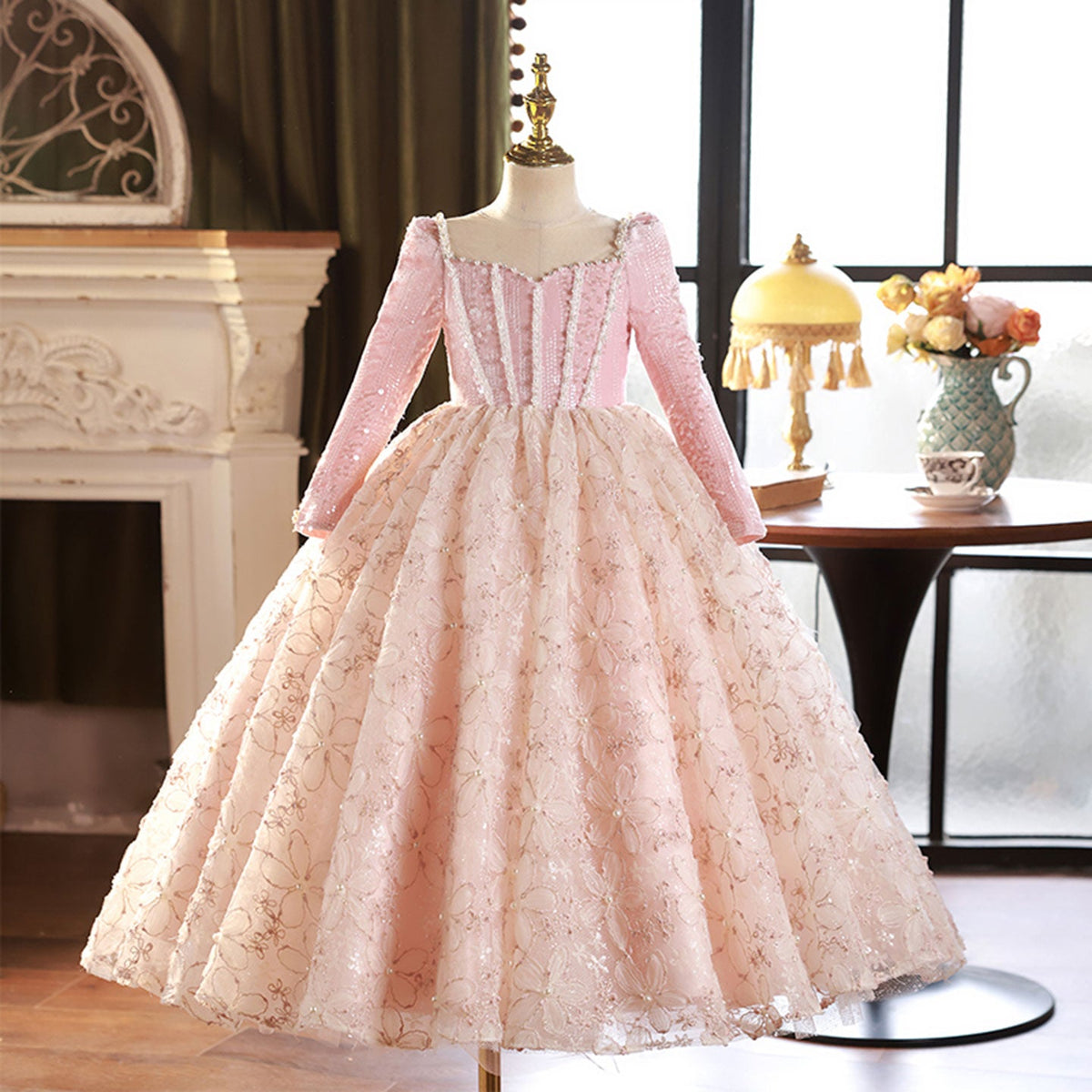 Jill Wish Pink Long Sleeve Beaded Princess Birthday Girl Dress J291