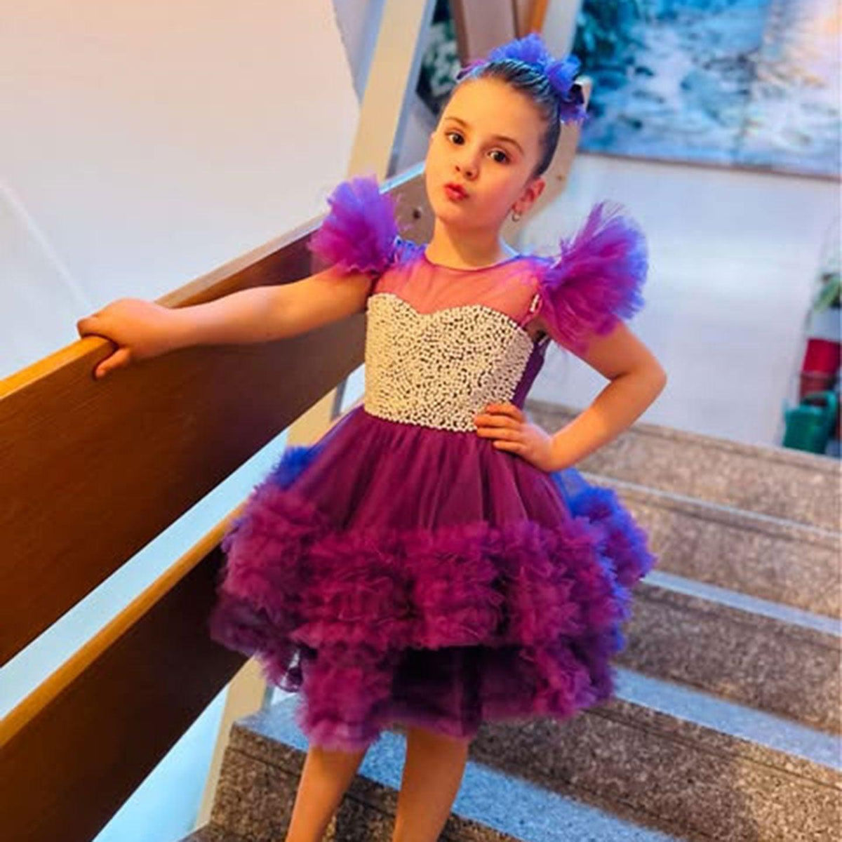 Jill Wish Purple Pearls Flower Girl Dress for Wedding Birthday J318