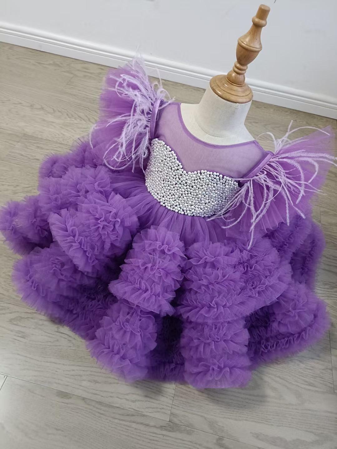 Jill Wish Purple Pearls Flower Girl Dress for Wedding Birthday J318