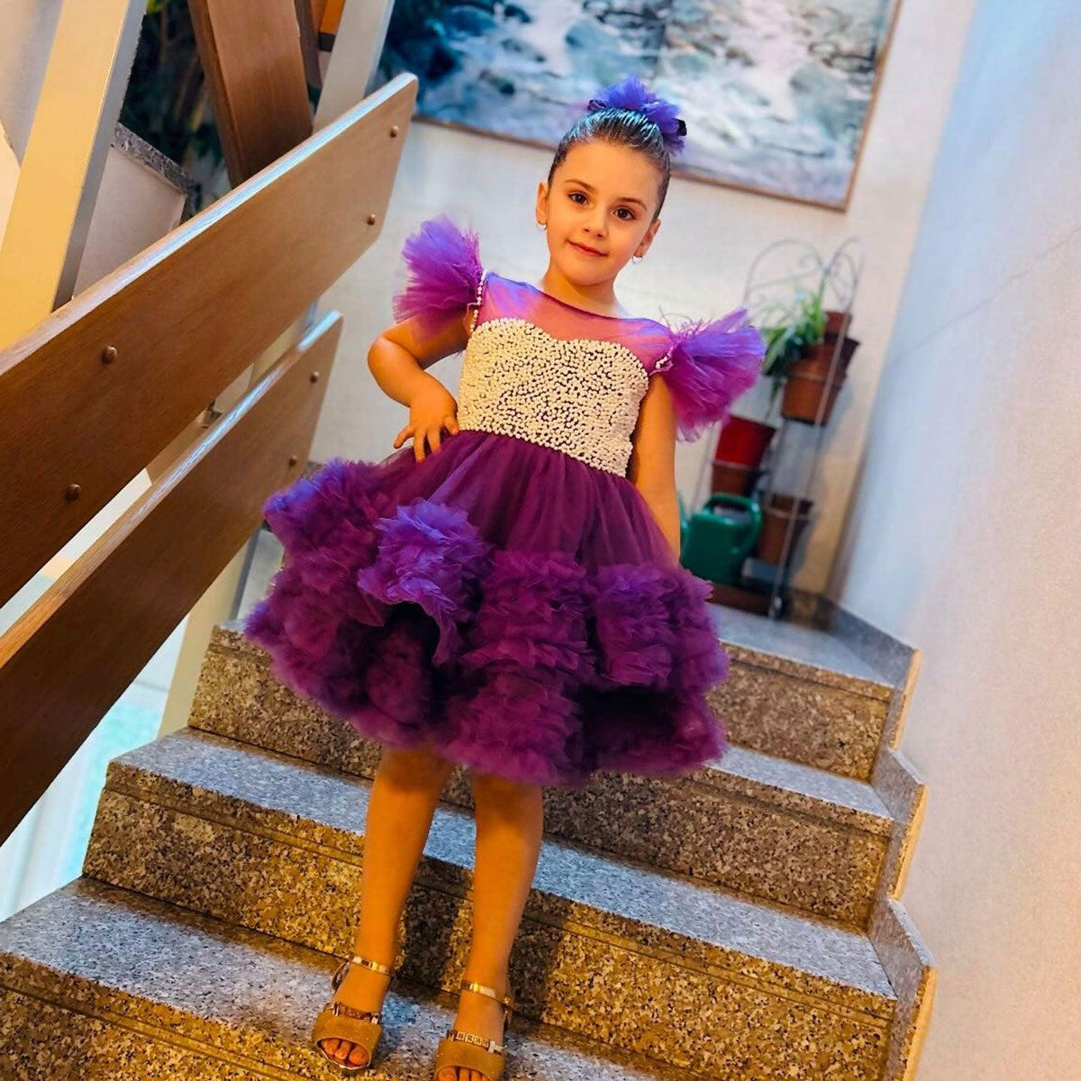 Jill Wish Purple Pearls Flower Girl Dress for Wedding Birthday J318