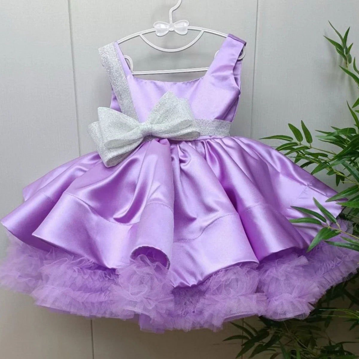 Jill Wish Red Christmas Satin Girl Dress Knee Length with Bow J285
