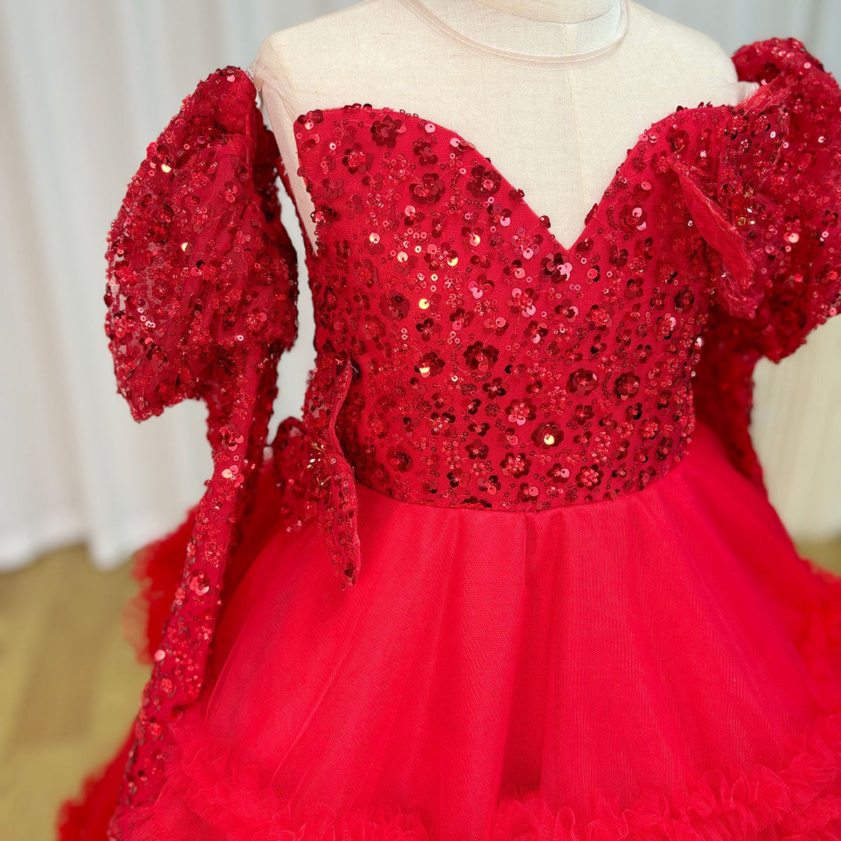Jill Wish Red Girl Dress Sequined Long Sleeve Birthday Wedding Party Gown J224