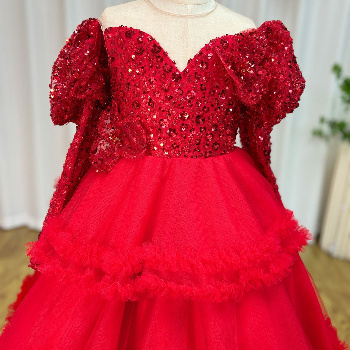 Jill Wish Red Girl Dress Sequined Long Sleeve Birthday Wedding Party Gown J224